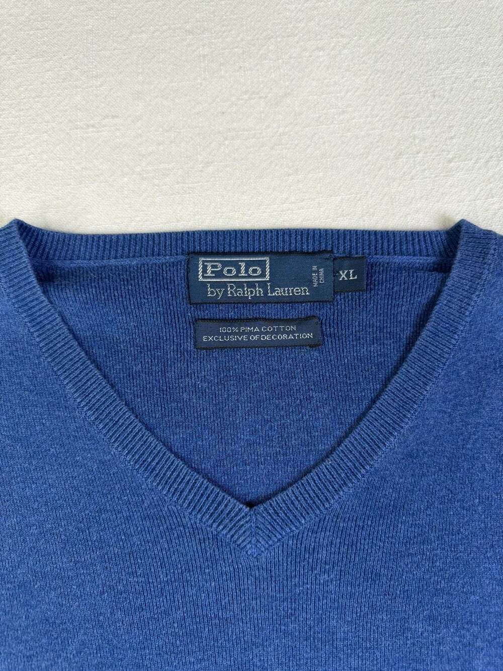 Vintage Polo Ralph Lauren Men’s XL Blue Pima Cotton V-Neck Sweater Shirt